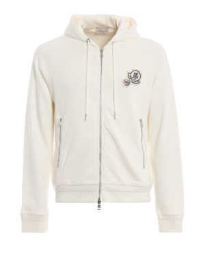 MONCLER: Felpe e maglie - Felpa bianca con cappuccio e logo doppio