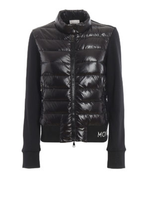 MONCLER: Sweatshirts & Sweaters - Padded front black sweatshirt