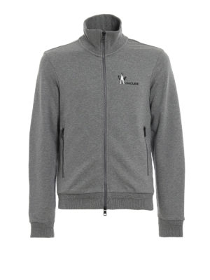 MONCLER: Sweatshirts & Sweaters - Rubber logo zipped sweater