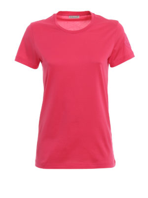 MONCLER: t-shirt - T-shirt minimal in cotone color fucsia
