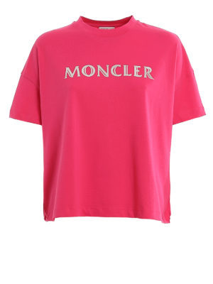 MONCLER: t-shirts - Metallic logo jersey oversized T-shirt