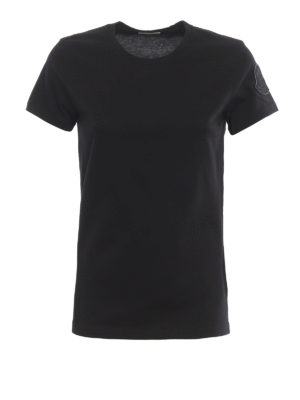 MONCLER: t-shirt - T-shirt nera con patch logo in velluto