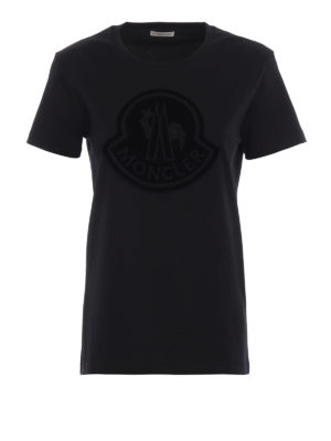 MONCLER: t-shirt - T-shirt con maxi logo Moncler vellutato