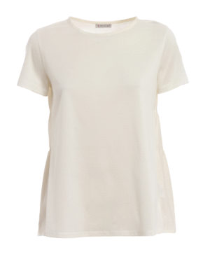 MONCLER: t-shirt - T-shirt bianca in cotone e tecno taffetà