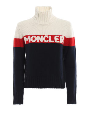 MONCLER: maglia a collo alto e polo - Pullover color block con intarsio logo