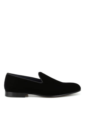 MORESCHI: Mocassini e slippers - Slipper in velluto nero con piping gros grain
