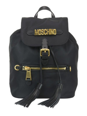 MOSCHINO: zaini - Zainetto in tessuto con logo dorato