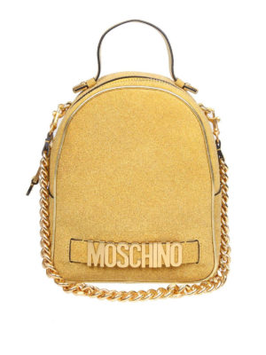 MOSCHINO: zaini - Zaino in tessuto glitterato oro