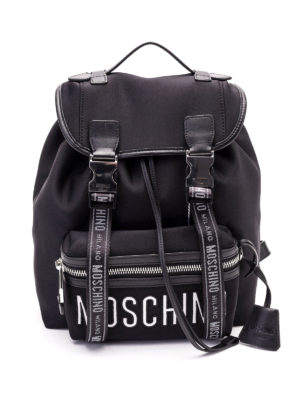 MOSCHINO: zaini - Zaino in nylon stretch con logo lettering