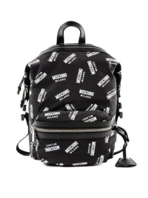MOSCHINO: zaini - Zaino in nylon con stampa Moschino Milano