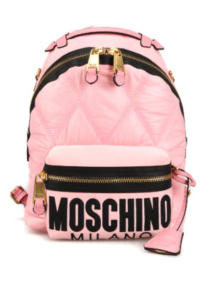 MOSCHINO: zaini - Zaino in nylon trapuntato a rombi rosa
