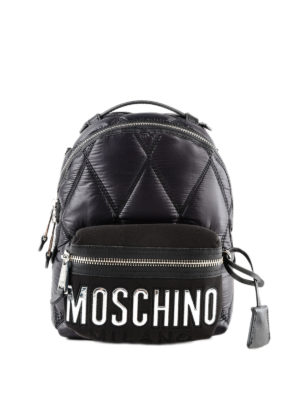 MOSCHINO: zaini - Zaino in nylon con maxi logo argento