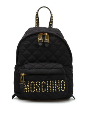 MOSCHINO: zaini - Zaino con logo lettering borchiato