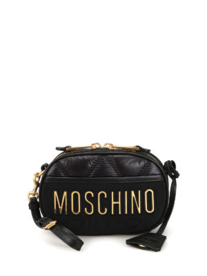 MOSCHINO: marsupi - Marsupio nero in nylon trapuntato a rombi