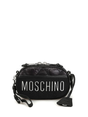 MOSCHINO: marsupi - Marsupio in nylon nero trapuntato a rombi