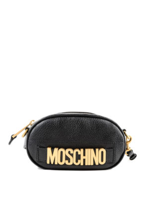 MOSCHINO: marsupi - Marsupio in pelle con logo lettering dorato