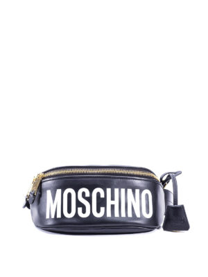 MOSCHINO: marsupi - Marsupio in pelle con stampa logo lettering