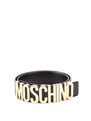MOSCHINO: cinture - Cintura in pelle con logo lettering
