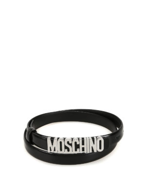 MOSCHINO: cinture - Cintura in pelle liscia con logo lettering