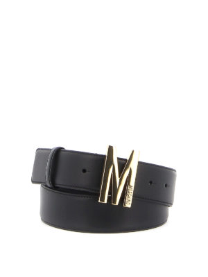 MOSCHINO: belts - M logo buckle black leather belt
