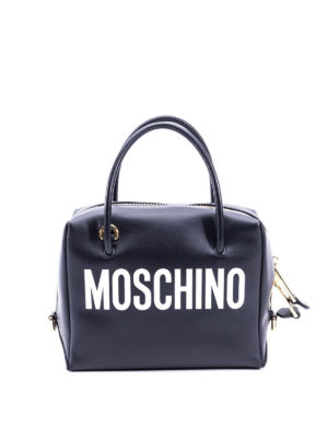 MOSCHINO: bauletti - Bauletto in pelle con stampa logo lettering