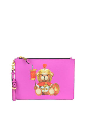 MOSCHINO: pochette - Clutch fluo con Roman Teddy Bear
