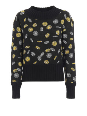 MOSCHINO: crew necks - Coin pattern wool jacquard sweater
