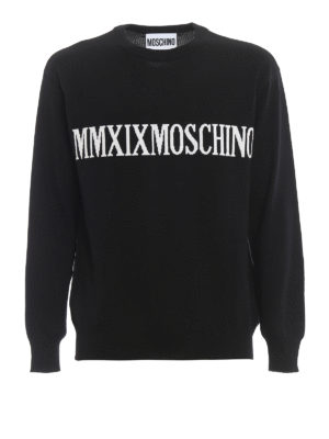 MOSCHINO: crew necks - Logo intarsia virgin wool sweater