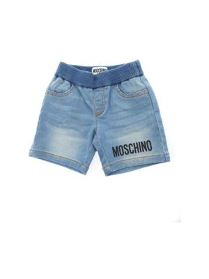 Moschino Kids: shorts - Teddy Bear patch denim bermuda in light blue
