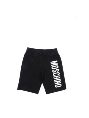 Moschino Kids: shorts - White lettering logo bermuda in black
