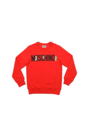 Moschino Kids: Sweatshirts & Sweaters - Teddy Logo sweatshirt in red