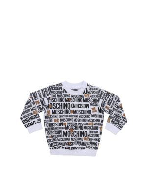 Moschino Kids: Sweatshirts & Sweaters - Tedy monogram print sweatshirt in white