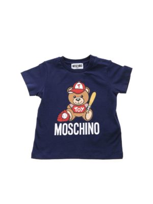 Moschino Kids: t-shirts - Baseball Teddy Bear T-shirt in blue