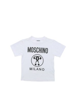 Moschino Kids: t-shirts - Double Question Mark logo T-shirt in white
