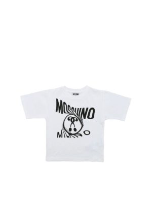 Moschino Kids: t-shirts - Double Question Mark logo T-shirt in white