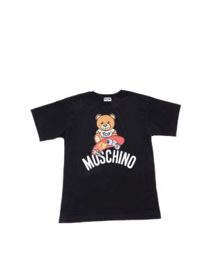 Moschino Kids: t-shirts - Skateboarder Teddy Bear T-shirt in black