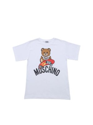 Moschino Kids: t-shirts - Skateboarder Teddy Bear T-shirt in white