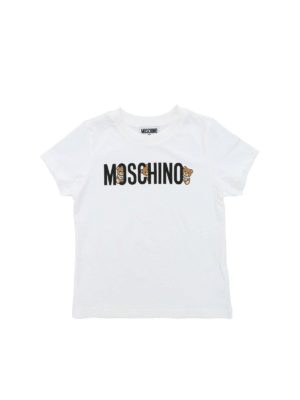 Moschino Kids: t-shirts - Teddy Bear white T-shirt with black logo
