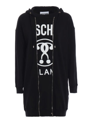 MOSCHINO: abiti al ginocchio - Abito felpa trompe l'oeil con cappuccio