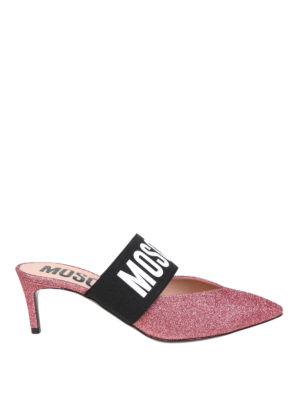 MOSCHINO: sabot - Sabot in glitter rosa con fascia logo