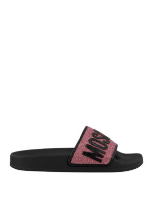 MOSCHINO: sandali - Ciabatte con fascia glitterata fucsia