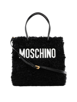MOSCHINO: borse a spalla - Borsa a spalla eco pelliccia e logo lettering