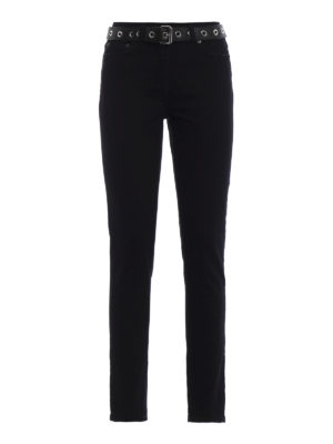 MOSCHINO: jeans skinny - Jeans in denim nero con cintura