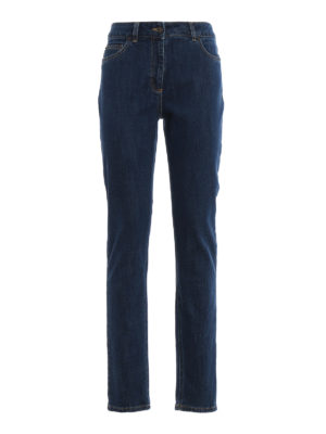 MOSCHINO: jeans skinny - Jeans slim in denim con ricamo Teddy Bear