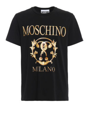 MOSCHINO: t-shirts - Baroque logo print black Tee