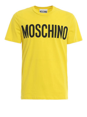 MOSCHINO: t-shirts - Contrasting logo print yellow T-shirt