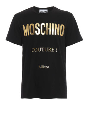 MOSCHINO: t-shirts - Gold-tone Moschino Couture ! print Tee