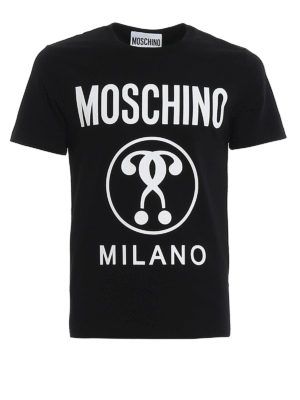MOSCHINO: t-shirts - Logo lettering print black T-shirt