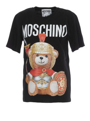 MOSCHINO: t-shirt - T-shirt nera over con stampa Roman Teddy Bear