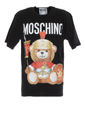 MOSCHINO: t-shirt - T-shirt nera con stampa Roman Teddy Bear